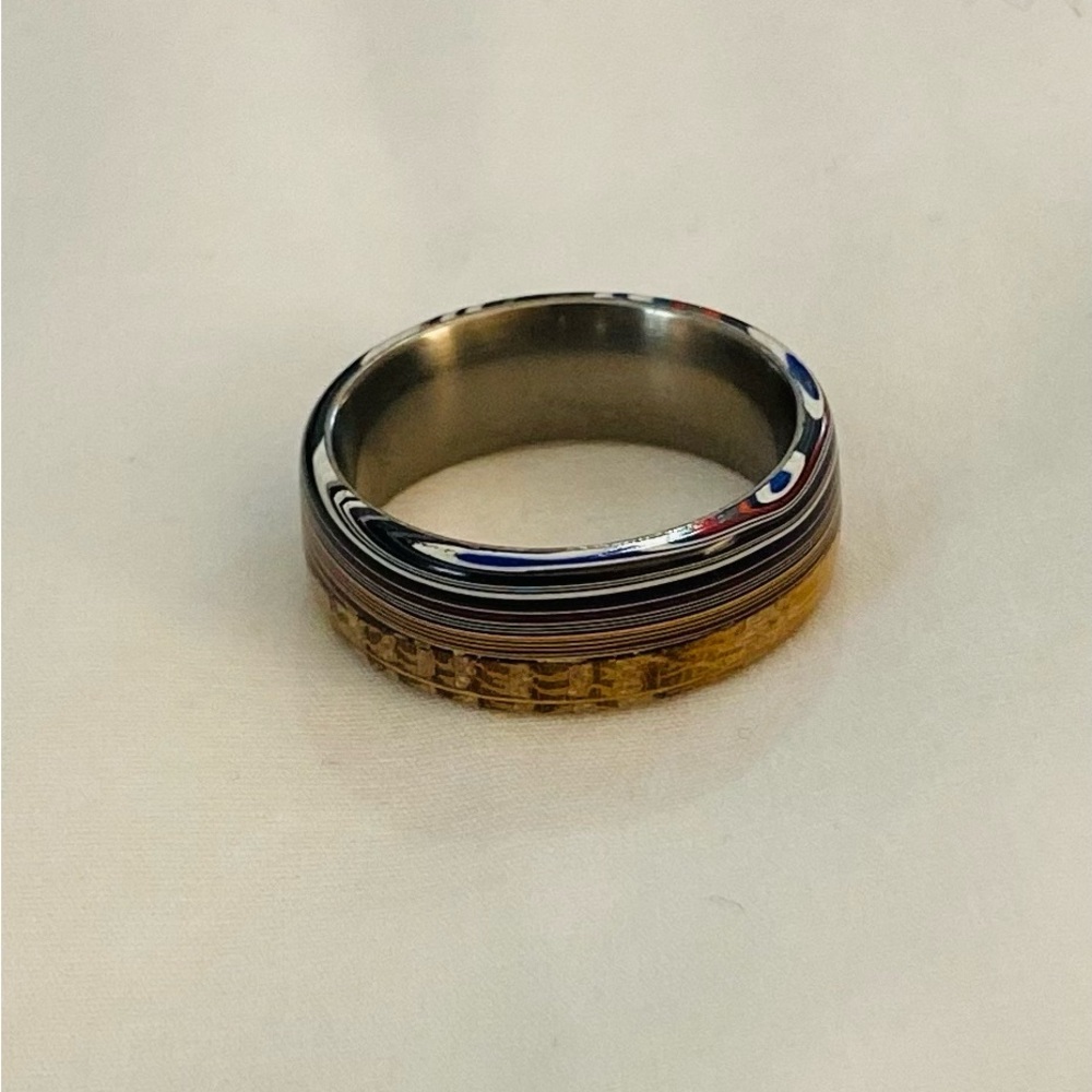 Fordite and Bourbon Barrel Ring